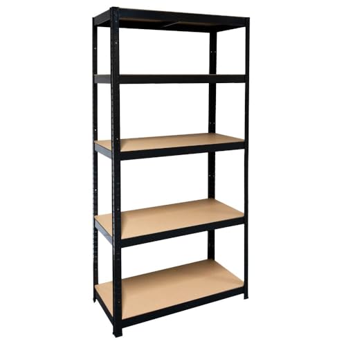 Schulte Schwerlastregal mit 5 MDF Böden, 180x90x40 cm (HxBxT), Traglast pro Ebene 175 Kg, schwarz, Lagerregal, Kellerregal, Werkstattregal, Steckregal