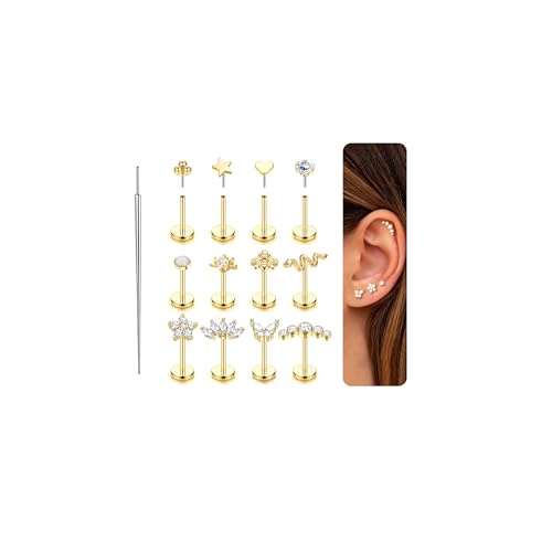 Milacolato Piercing Ohr Chirurgenstahl Tragus Helix Piercings Gold Set 18G