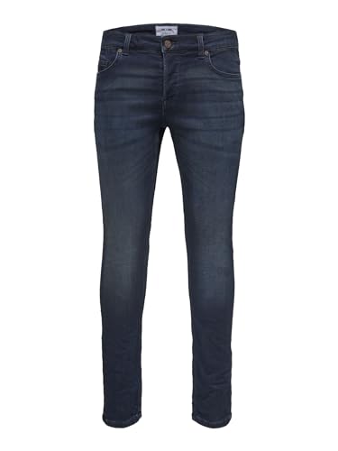 Herren O&S Slim Fit Jeans | Basic Hose Denim Pants ONSLOOM | Tapered Trousers Stoned Washed, Farben:Blau-4, Größe Jeans:34W / 32L