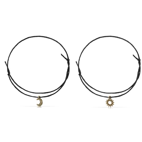 Made by Nami Fußkettchen Set Handgemacht für Damen und Mädchen mit Sonne und Mond Anhänger Verstellbar Geschenke für Frauen (Sonne & Mond)