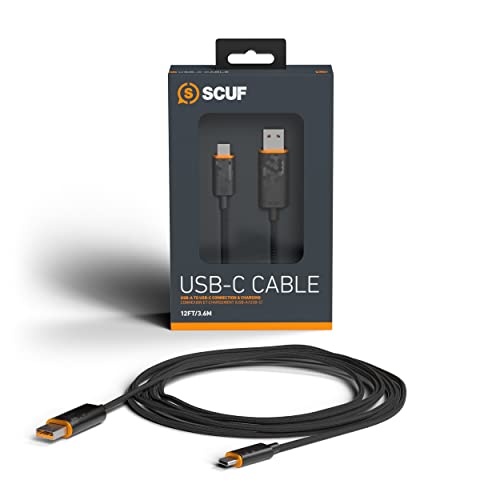 SCUF Geflochtenes USB-C-Kabel – 12 Fuß / 3,6 Meter USB Typ C für Anschluss und Aufladung für Xbox-Controller, PS5-Controller und Smartphones - Schwarz