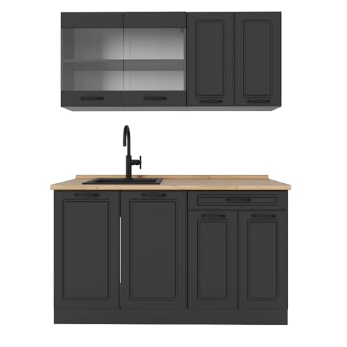 Vicco Singleküche R-Line, Anthrazit Landhaus, 140 cm