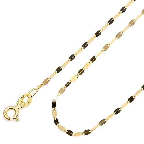 Amberta 9K 14K Goldkette Damen Echtgold | Goldene Halskette Damen Spiegelkette Gedrehte Popcorn Kette 40/45/50 cm: 9K Spiegel Halskette 40 cm