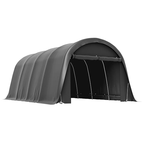 Outsunny Carport Zeltgarage 3x6m Wasserdichtes Lagerzelt mit abnehmbaren Seitenwänden großer Rolltor Bogendach, UPF50+ Winterfest Garagenzelt UV-beständig Unterstand für Auto SUV Boot, Dunkelgrau