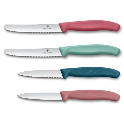Victorinox Swiss Classic Tomaten- und Gemüsemesser Set, 4-tlg, 8-11 cm | Vielseitige Küchenmesser für Obst und Gemüse, scharfer Wellenschliff und gerade Klinge, rostfreier Stahl, Swiss Made