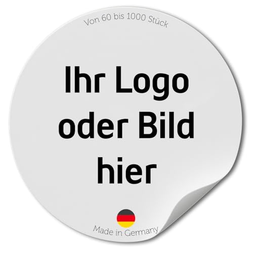 Aufkleber selbst gestalten (60 Stück) – Personalisierte Vinyl Aufkleber, selbstklebend & wasserfest – Für Logos, Bilder und Text – Innen & Außen