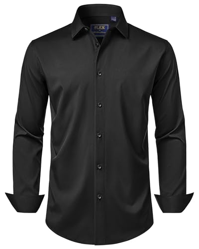 J.VER Hemden Herren Schwarz Modern Fit Langärmliges Hemd Männer Blickdicht Klassisch Oberhemden Casual Party Oberhemd,Alle Schwarz,XL