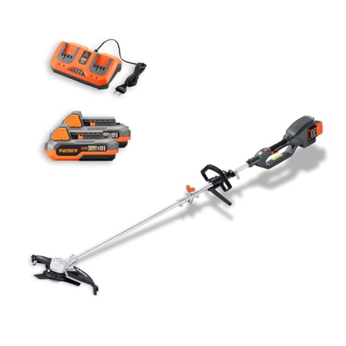 FUXTEC Akku Motorsense 2x20V FX-E2MSSET– Schnittbreite 25,5 – 35cm, 10Kg leicht, bis zu 6000 U/min (mit Akku & Ladegerät)