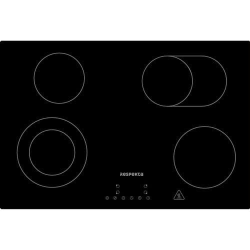 Respekta Rahmenloses Glaskeramikkochfeld autark/Einbaukochfeld mit 4 Kochzonen / 9 Leistungsstufen/Touch Control/Bräterzone & 2-Kreis Kochplatte/Timer / 77 cm/in schwarz/KM 7700-28