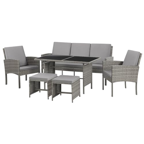 SVITA Denver Polyrattan Gartenmöbel Set Lounge Esstisch Grau
