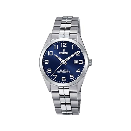 Festina Herren Uhr Analog aus Edelstahl 316L Silber - Quarzwerk - Kalender - Mineralglas mit hoher Widerstandsfähigkeit - Wasserdicht bis 10 ATM F20437/3