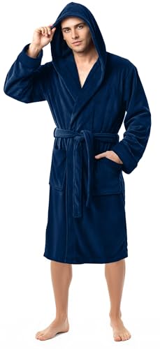 NY Threads Morgenmantel für Männer mit Kapuze, Kuschelig weich, Loungewear und Nachtwäsche (Marine, X-Groß)