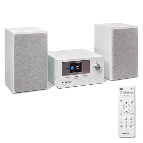 MEDION P85003 Micro Audio System Kompaktanlage (Internetradio, DAB+, PLL UKW Radio, Bluetooth, USB Anschluss, AUX, 2x150 W) weiß