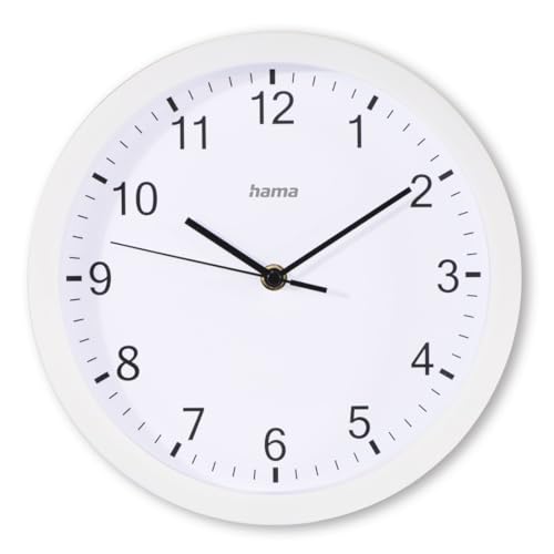 Hama Wanduhr analog (ohne Tickgeräusche groß, Moderne Wanduhr auch für Senioren, Kinder und Teenager, Wanduhr Quartz minimalistisch, Wohnzimmeruhr, Küchenuhr, Ø 25 cm, Glas Abdeckung) weiß