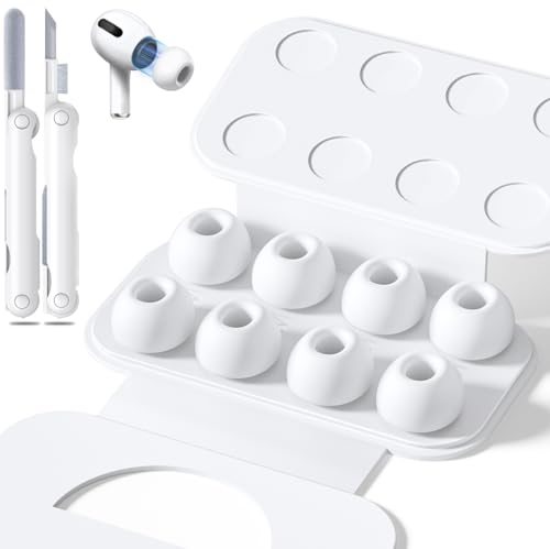 4 Pairs Replacement Ear Tips for AirPods Pro 2nd/1st with Noise Reduction Hole, Anti-Slip Silicone Earplugs for Air Pod Pro(2019/2022/2023) with Cleaning Kit & Portable Storage Box (White-Medium)