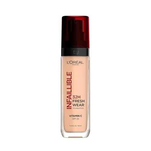 L'Oréal Paris Make-up, Wasserfest und langanhaltend, Flüssige Foundation mit LSF 25, Infaillible 32H Fresh Wear Make-up, 145 Cool, 30 ml
