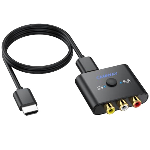 CAMWAY RCA auf HDMI Adapter, 16:9/4:3 Konvertierung 1080P Composite CVBS AV Cinch Video Audio Konverter mit 50CM HDMI Kabel, AV Adapter Unterstützt PAL/NTSC für Wii/PS1/PS2/N64/Xbox/DVD/VCR