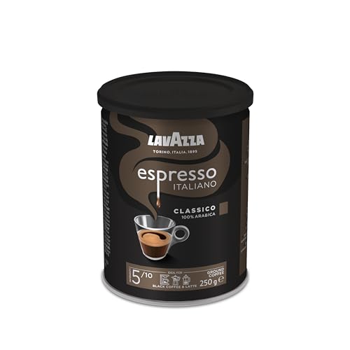 Lavazza, Espresso Italiano Classico, Gemahlener Kaffee, mit Blumigen & Fruchtigen Aromanoten, Ideal für Mokka-Kanne oder Filterkaffee, 100 % Arabica, Intensität 5, Mittlere Röstung, 1 Dose à 250 g