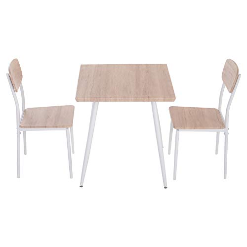 HOMCOM 3-teilige Essgruppe Esstisch mit 2 Stühlen Esszimmergruppe mit Metallgestell Sitzgruppe für Esszimmer, Küche Nautr+Weiß