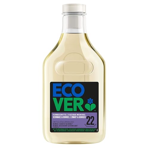 Ecover Feinwaschmittel Schwarz & Dunkel – Limette & Lotus (1 L/22 Waschladungen), Flüssigwaschmittel mit pflanzenbasierten Inhaltsstoffen, Ecover Waschmittel für dunkle Wäsche