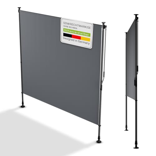 Juskys® Senkrechtmarkise Barbados 200x310 cm - Balkon Sichtschutz wetterfest - Ausziehbare Seitenmarkise ohne Bohren für Garten und Balkon - Grau