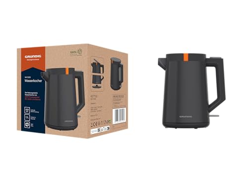 Grundig WK 5320 Wasserkocher, 2200 W Leistung, 1,7 l Fassungsvermögen, Kabelaufwicklung, 1 Liter, Abschaltautomatik, verdecktes Heizelement aus Edelstahl, Grau/Terracotta