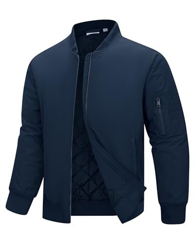 33,000ft Bomberjacke Herren Wasserdichte Winddichte Übergangsjacke Leichte Blousonjacke Fliegerjacke Herbst Winter Jacke mit 4 Taschen Dunkelblau XL