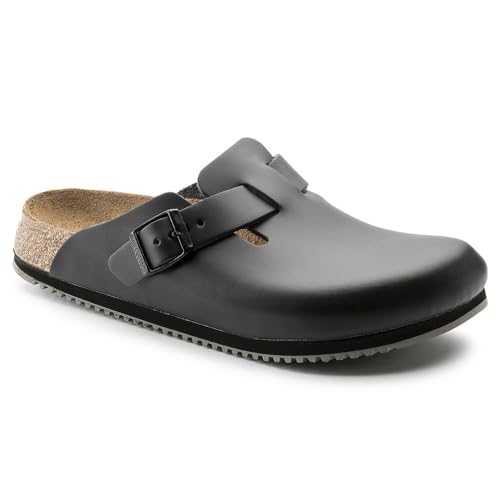 Birkenstock Clog Boston Super Grip, Naturleder, schwarz, Weite normal, Größe 48 (Damen-/Herren-Clog Sandale Sandalette Pantoffel Pantolette Latsche Halbschuh Ristriemen Clogs Clogen Schluffen)
