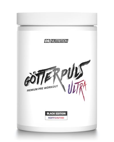 OS NUTRITION Götterpuls Ultra Pre Workout Booster – Ohne Koffein – L-Citrullin, OXYSTORM, Citicolin & Cyclodextrin – Vegan – 480g Pulver (20 Portionen), BLACK EDITION (Brombeere-Felsenbirne-Blaubeere)