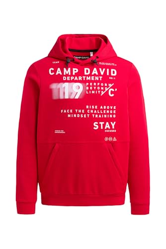 Camp David Herren Hoodie aus Interlock mit Rubber Artwork Bright Red, XXL