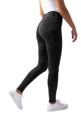 HORZE Damen Reitleggings DEA, Reithose mit Handytasche und Gürtelschlaufen, schwarz, 40