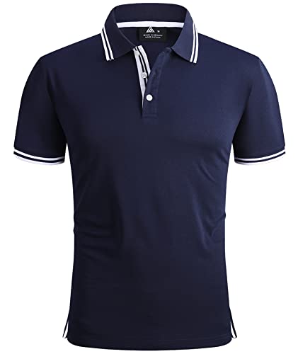 SwissWell Poloshirt Herren Kurzarm Atmungsaktiv Golf Tennis Sport Polo Shirts Sommer Freizeit T-Shirt Blau und weiß M