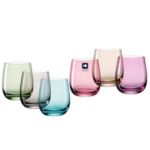 LEONARDO HOME Trinkgläser SORA (6er Set) • Bunte Wassergläser (360 ml) • 6 Farben • Spülmaschinenfest & Langlebig • Mehrfarbige Gläser für Zuhause, Restaurants & Partys • Saft-Glas Sora • 047289