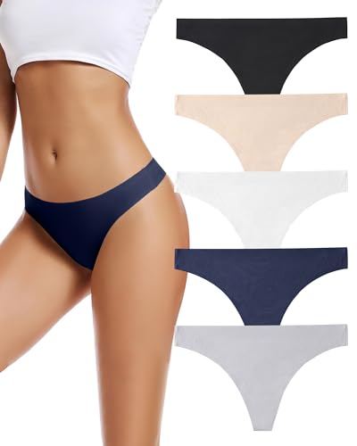 VOENXE String Tanga Damen Nahtlos,Seamless Slip Mehrpack,Frauen Nahtlose UnterwäSche,Unterhose No Show Microfaser,Ohne Naht Unsichtbare Unterhosen Atmungsaktiv,Invisible Women Thong Underwear,5er Pack