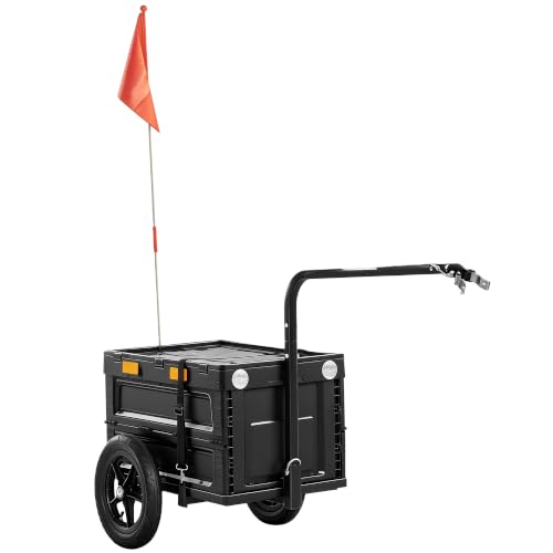 SPORTNOW Fahrradanhänger Cargo, faltbar, Kunststoffbox, 65 l, schwarzer Deckel