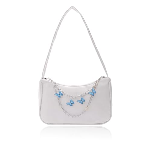 BAUIOREAD Handtasche Klein mit Schmetterlingskette, Umhängetasche mit Reißverschluss, Einfarbige Geldbörse und Achseltasche für Damen