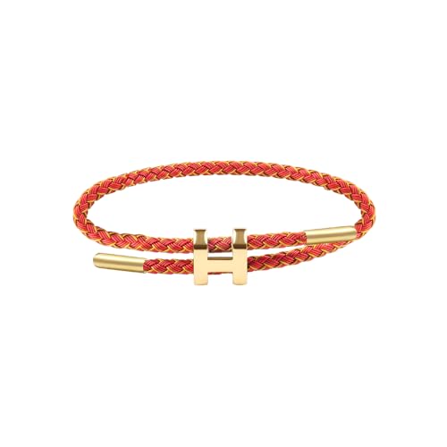Viwind Armband Damen Verstellbare Stahldraht Armbänder 23cm Geflochten Titanstahl-Gewebtes Armschmuck Freundschaftsarmband Mit Geschenkbox (H-Stil Gold-rot)