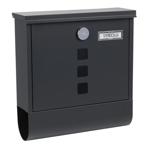 ARREGUI Chance E7005 Briefkasten aus Verzinktem Stahl mit Zeitungsrolle, Postkasten + Zeitungsbox, Größe M (DIN A4) Wandbriefkasten mit Zeitungsfach, Sichtfenstern, Namensschild, anthrazit grau