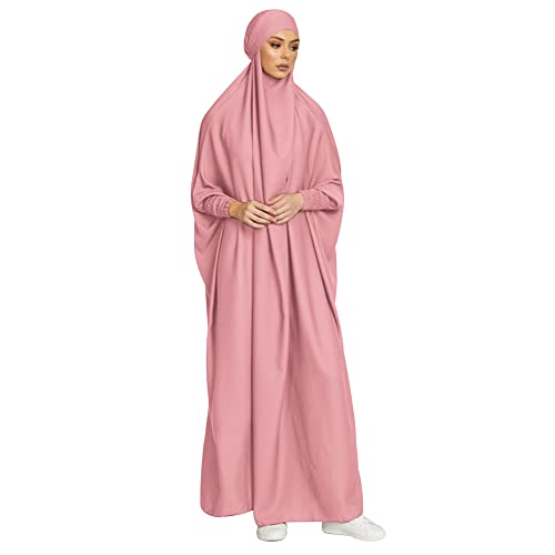 Odizli Gebetskleidung für Frauen Abaya Muslim Damen Hijab mit Kapuze Langarm Islamische Muslimische Kleid Arabisch Türkische Robe Jilbab Khimar Kaftan Ramadan Burka Ganzkörper Lang Gebetskleid Rosa L