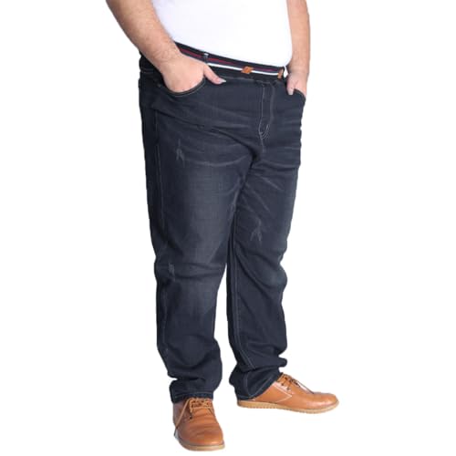 AHMXYG Herren Jeans Übergröße Jeanshose Loose Fit Männer Hohe Taille Stretch Stonewashed Denim Lange Jeanshose Freizeithose mit Kordelzug (Schwarz, 7XL)
