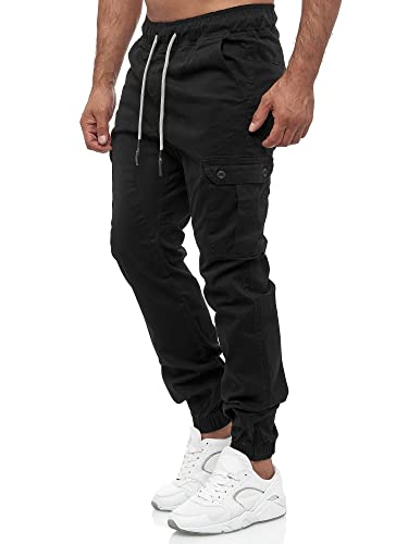 Tazzio Herren Cargohose 16610 – Cargo Jogger Chino Hose Regular Fit mit Stretch Baumwollmischung – Freizeit Jeanshose Schwarz M