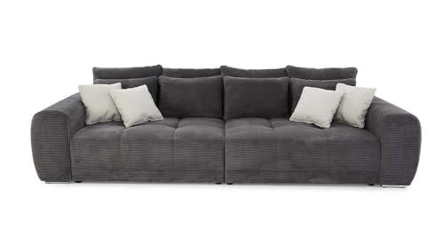 Big Sofa XXL B306/T134/H86 cm, bequeme Lounge Couch mit hochwertiger Federkernpolsterung, viele Kissen, Liegefläche 120 cm x 240 cm, modischer Cord-Bezug in Grau Anthrazit / 15171