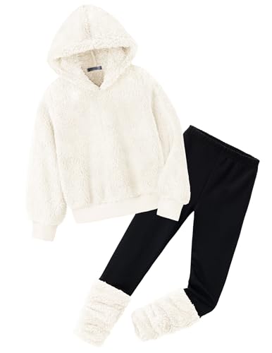 Arshiner Mädchen Bekleidungssets Winter Fleece Hoodie mit Leggings Set Warm Kuschelig Kleidung Zweiteilig Outfits für Kinder 11-12 Jahre