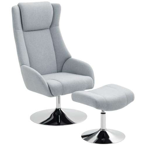 HOMCOM Relaxsessel mit Hocker, 360°drehbarer TV-Sessel, Kopfstütze, Grau