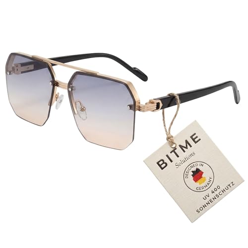 BitME Solutions Vintage Sonnenbrille Damen & Herren – Große Gläser – Retro Sonnenbrille Rechteckig – [UV400 Schutz] – Eckige Oversized Brille 90er Jahre Design für Festival & Party – Schwarz