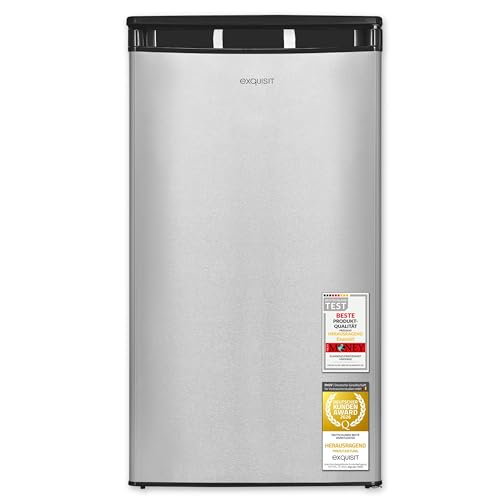 Exquisit Vollraumkühlschrank | 76 l Nutzinhalt, Energieeffizienzklasse E, 41 dB(A) | kompakt, LED-Innenbeleuchtung, manuelle Temperaturregelung, Glasablagen, Gemüseschublade | KS585-V-091E inoxlook