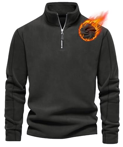 Livonmone Herren Fleece Pullover Warmes Microfleece Sweatshirt Half Zip Fleecepullover für Herbst und Winter Dunkelgrau L