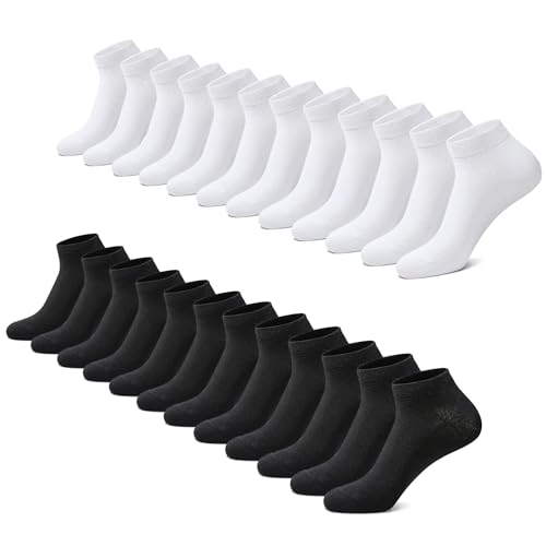FALARY Sneaker Socken Herren Damen 12 Paar Kurze Halbsocken Baumwolle-SchwarzWeiß-39-42