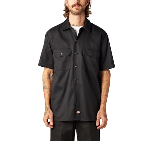 Dickies Flex Arbeitshemd für Herren, lockere Passform, kurzärmelig, Schwarz, L