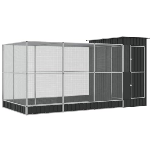 vidaXL Voliere mit Erweiterung Silber 416 x 203 x 216 cm Stahl